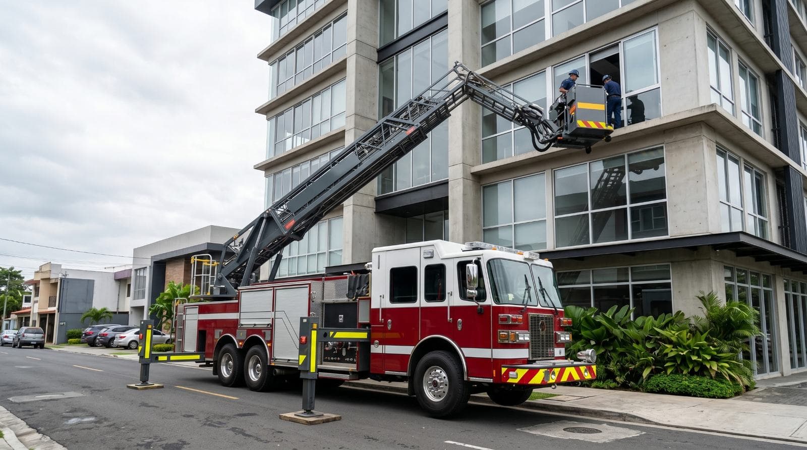 Aerial firefighting apparatus in an urban setting